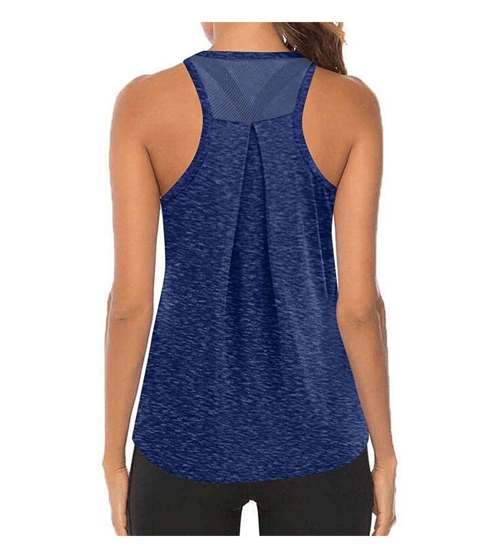 Nightgowns & Sleepshirts Women Workout Tops Mesh Racerback Tank Yoga Shirts Gym Clothes - K-dark Blue - C6190ZXH3L6 $15.44