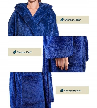 Robes Women Hooded Plush Soft Robe | Fluffy Warm Fleece Sherpa Shaggy Bathrobe - Blue - C719CWWIEOS $22.56