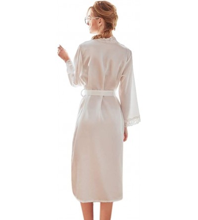 Robes Ladies Kimono Satin Dressing Bridesmaids Robe Nightdress Nightgown Sleepwear Spa Bathrobes - White - CF197YOCOQX $25.86