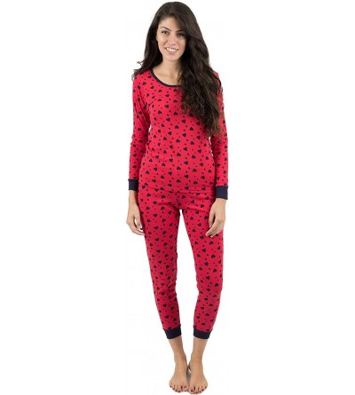 Sets Womens Pajamas 2 Piece Pajama Set 100% Cotton Size X-Small-X-Large - Navy Hearts - CI18IGKDR4I $62.36