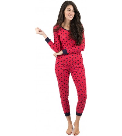 Sets Womens Pajamas 2 Piece Pajama Set 100% Cotton Size X-Small-X-Large - Navy Hearts - CI18IGKDR4I $26.52
