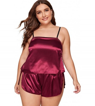 Sets Women's Plus Size 2 Piece Satin Cami Top with Shorts Pajama Set - Red - CK19856WM90 $14.90