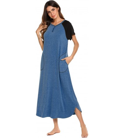 Nightgowns & Sleepshirts Long Nightgown-Women's Loungewear Short Sleeve Sleepwear Full Length Sleep Shirt with Pockets - Blue...