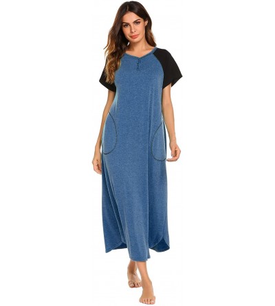Nightgowns & Sleepshirts Long Nightgown-Women's Loungewear Short Sleeve Sleepwear Full Length Sleep Shirt with Pockets - Blue...