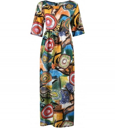 Nightgowns & Sleepshirts Women Baggy Cotton Maxi Dress Casual Plus Size Printed Autumn Long Dress - CP1974CX3CK $19.06