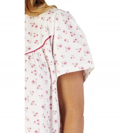 Nightgowns & Sleepshirts Ladies Luxury Long Flower Print 100% Soft Combed Cotton Nightdress - Pink-short Sleeve-round Neck-43...