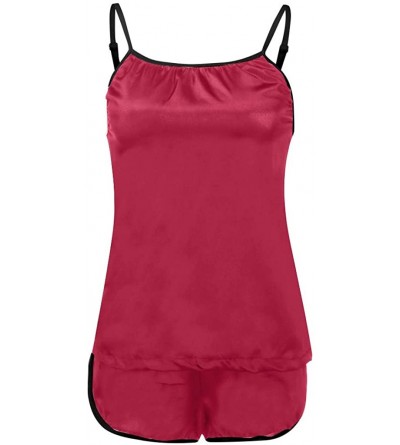 Sets Womens Sleepwear Satin Cami Set- Sexy Lingerie Satin Pajamas Cami Shorts Set Nightwear Nighties - Hot Pink - CB196OG8CEW...