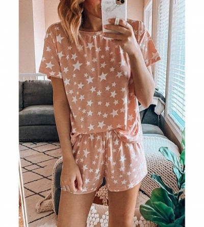Sets Women's Shorts Pajama Set Long Sleeve Tops Sleepwear Women's Soft Nightwear Loungewear Pjs - D-pink - CV198QKW20C $17.75