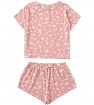 Sets Women's Shorts Pajama Set Long Sleeve Tops Sleepwear Women's Soft Nightwear Loungewear Pjs - D-pink - CV198QKW20C $17.75