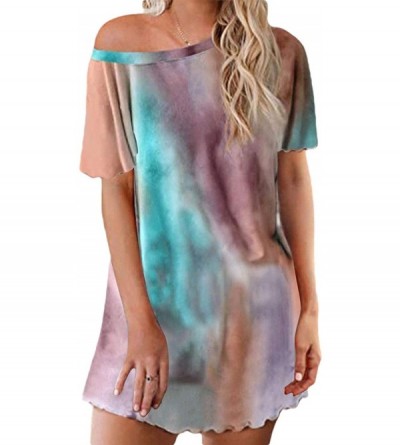 Nightgowns & Sleepshirts Womens Nightgown Tie Dye Summer Short Sleeve Sleepwear Sleep Dress - 1 - CH19DSTIQAK $22.54