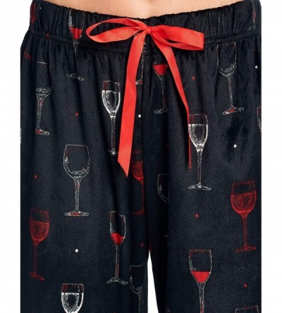 Bottoms Women's Plush Mink Fleece Pajama Sleep Pants - Black Wine - CM18E539QRD $15.92