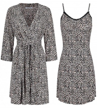 Robes Women's Printed Chemise and Robe 2 Piece Sleep Set - Tan Leopard - CY195QGUYI9 $27.74