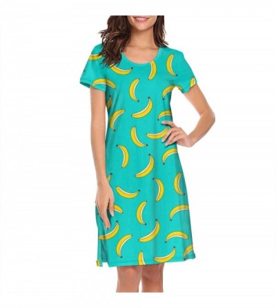 Tops Womens Short Sleeve Nightshirts Tropical Banana on Green Background Casual Sleep Dress Tee - CZ199I09YK4 $20.58