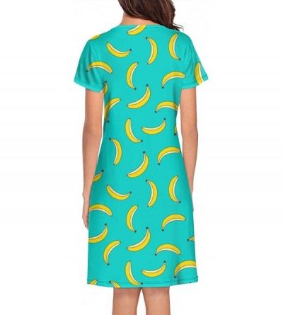 Tops Womens Short Sleeve Nightshirts Tropical Banana on Green Background Casual Sleep Dress Tee - CZ199I09YK4 $20.58