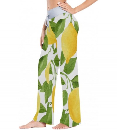 Bottoms Lemon Tree Leaf Pattern Women Loose Palazzo Casual Drawstring Sleepwear Print Yoga Pants - C219D8UCSGL $26.28