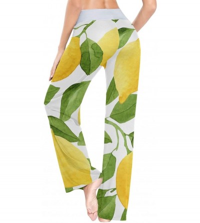 Bottoms Lemon Tree Leaf Pattern Women Loose Palazzo Casual Drawstring Sleepwear Print Yoga Pants - C219D8UCSGL $26.28