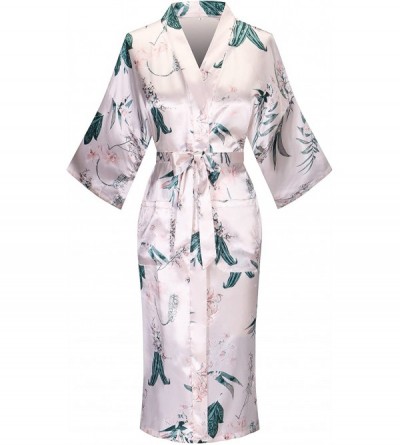 Robes Womens Long Satin Floral Printed Bathrobe Kimono Nightgown Long Dress Gown - Floral1 - CO18NAO4NTR $12.38