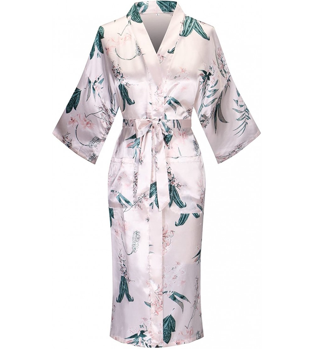Robes Womens Long Satin Floral Printed Bathrobe Kimono Nightgown Long Dress Gown - Floral1 - CO18NAO4NTR $12.38
