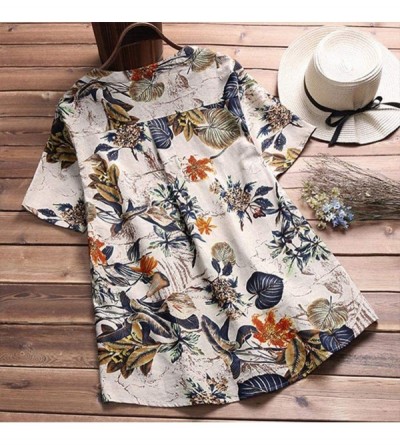 Tops Vintage Womens Oversize Blouse Button Boho Floral Print Casual Loose Cotton Linen Long Tunic Tops Shirt Plus Size M-5XL ...