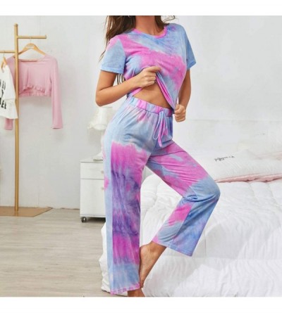 Sets Womens Lounge Set Gradient Color Block Short Sleeve Tops and Long Pants 2 Piece Pajamas Set Sleepwear Nightwear Purple -...