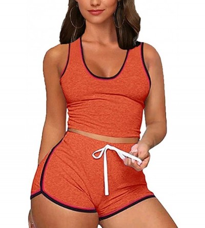 Sets Womens Sexy Two Pieces Romper Outfit - Cotton Cami Crop Top + Shorts Bottom Sleepwear Pajama Set - Cami Orange - CV19CG7...