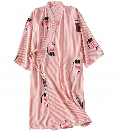 Robes Japanese Women's Robe Kimono Pajamas-Cat - Pink - CX18SITGYL7 $19.75