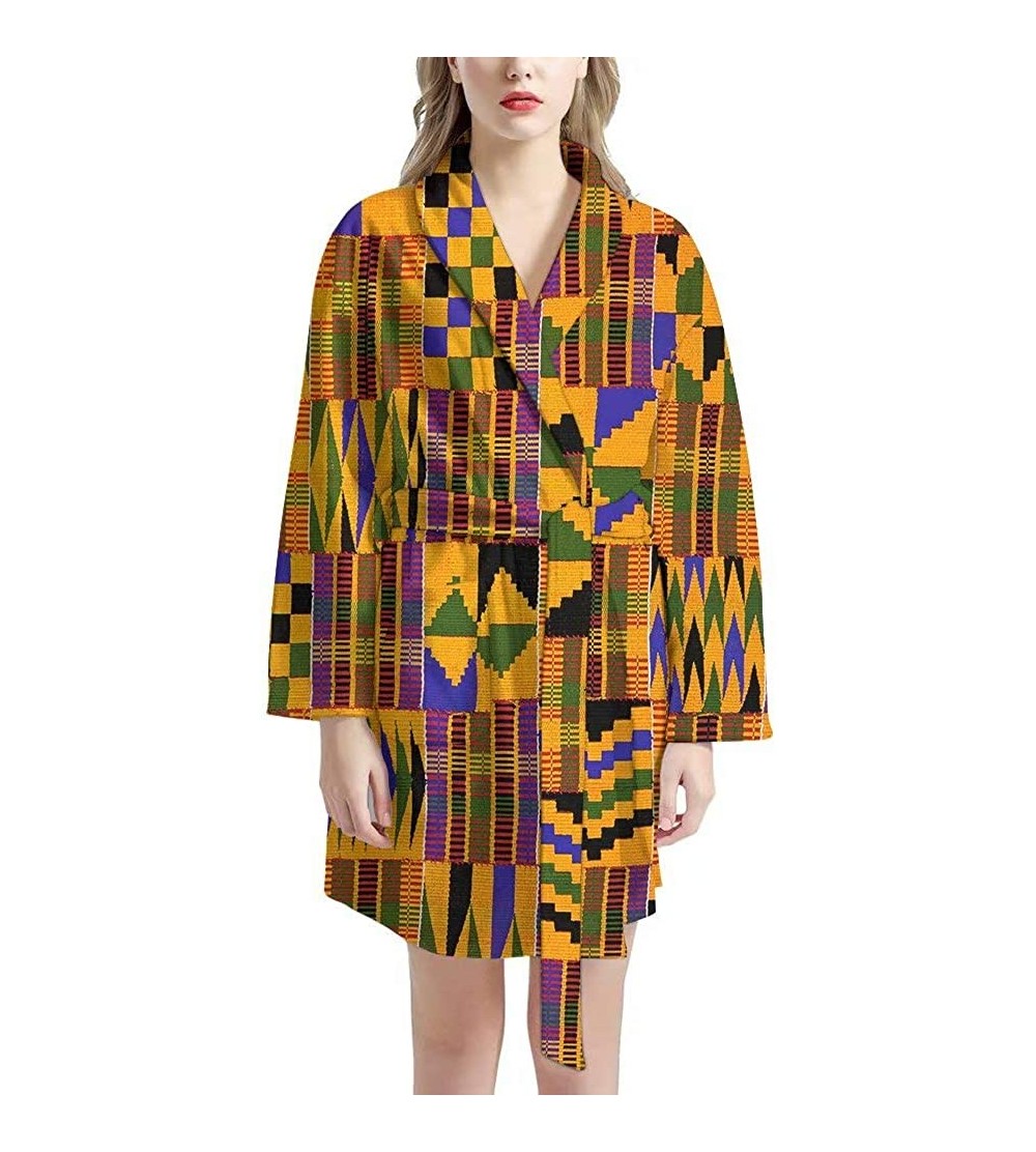 Robes Women Bathrobe with Pockets Sleepwear Long Sleeve Lightweight Pajama Nightgown - African - CF1976L6CYS $43.27