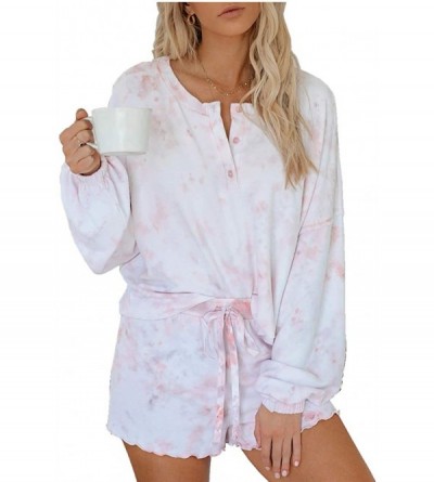 Sets Womens Tie Dye Sleep Set Print Long Sleeve Shirt Pajamas Nightwear Sleepwear Lounge Sets - Bzc002 - CJ190ZCCCNQ $27.97