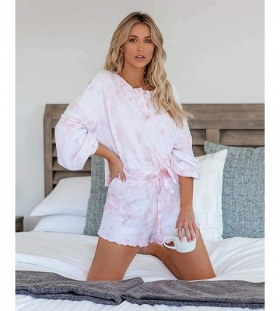 Sets Womens Tie Dye Sleep Set Print Long Sleeve Shirt Pajamas Nightwear Sleepwear Lounge Sets - Bzc002 - CJ190ZCCCNQ $27.97