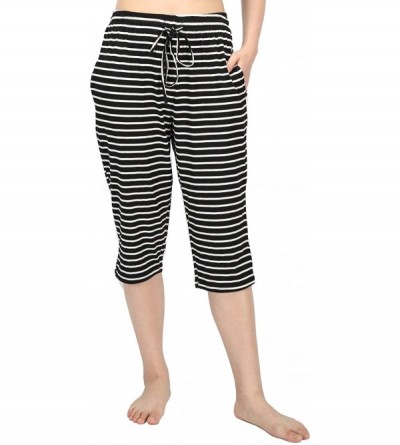 Bottoms Women Pajama Capri Pants 100% Cotton Lounge Pants with Pockets Sleepwear - Black (95cotton5spandex) - CK18TQY9ACO $16.24