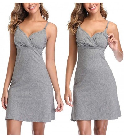 Nightgowns & Sleepshirts Women's Maternity Dress Knee Length Pregnancy Nursing Dress Black - Grey70 - C518TUU4DT4 $14.35