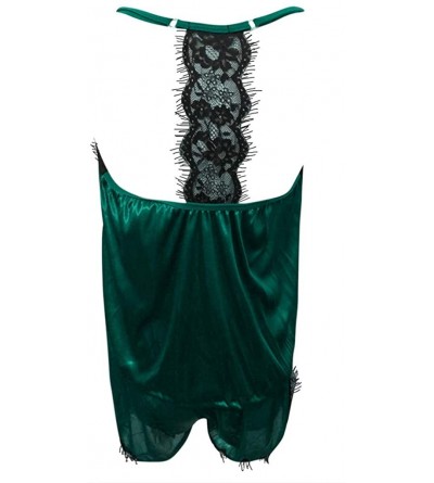 Sets Sleepwear for Women Sexy Plus Size Sleeveless Strap Lace Trim Satin Pajama Set - Green - CN195AN393G $10.52