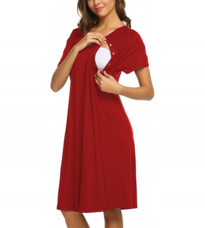 Nightgowns & Sleepshirts Women's Nursing/Delivery/Labor/Hospital Nightdress Short Sleeve Maternity Nightgown with Button - A-...