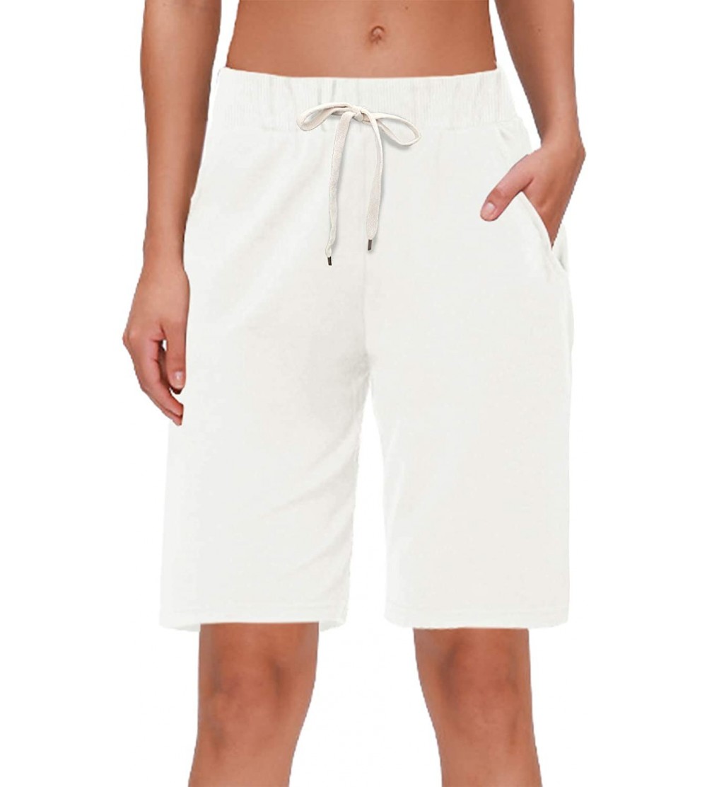 Bottoms Women's Long Shorts Lounge Exercise Gym Workout Yoga Sweat Bermuda Shorts Pockets - White - CV197YCXM8W $20.11