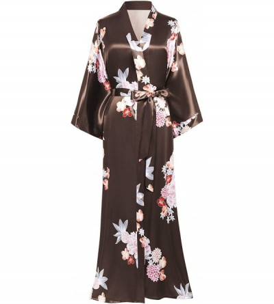 Robes Long Print Kimono Robe Blouse Kimono Cover Up Loose Cardigan Top Outwear - Coffee - CE190WRR9G4 $37.05