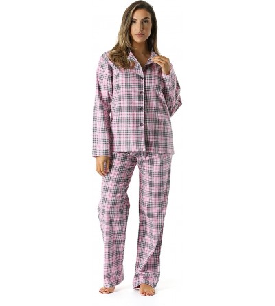 Sets Printed Flannel Button Front PJ Pant Set - Pink - Plaid - C2184H6529W $30.21
