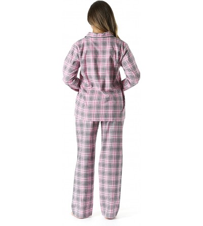Sets Printed Flannel Button Front PJ Pant Set - Pink - Plaid - C2184H6529W $30.21