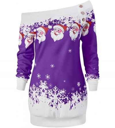 Nightgowns & Sleepshirts Womens Christmas Santa Off Shoulder Asymmetric Snowflake Sweater Pullover - X6-purple - CM193520ULE ...