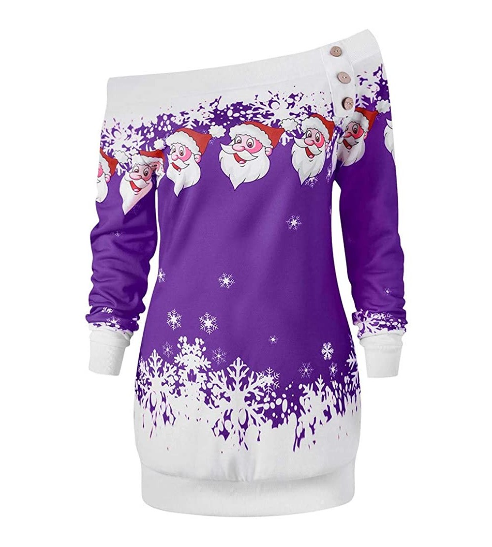 Nightgowns & Sleepshirts Womens Christmas Santa Off Shoulder Asymmetric Snowflake Sweater Pullover - X6-purple - CM193520ULE ...
