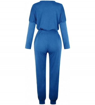 Sets Women's 2 Piece Loungewear Set Outfits Long Sleeve Pullover Casual Lounging Wear Sweatsuits - Blue - C5198K9IKAX $19.83