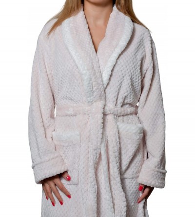 Robes Women's Robe Warm Fleece Long Plush Deluxe Soft Textured Loungewear Sleepwear Shawl - Pink - CW19276E9M5 $29.54