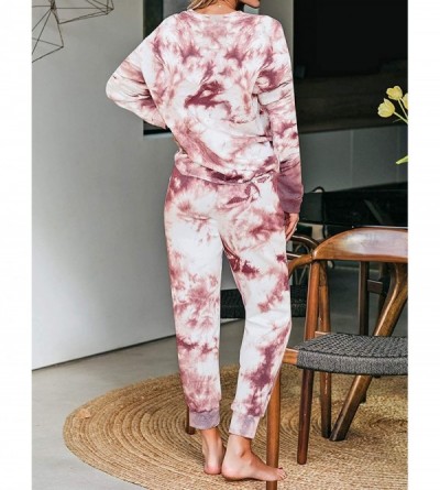 Sets Women Tie Dye Pajama Sets Long Sleeve Tops and Pants PJ Sets Joggers Loungewear Sleepwear - Port - CY19ELL0UOS $34.68