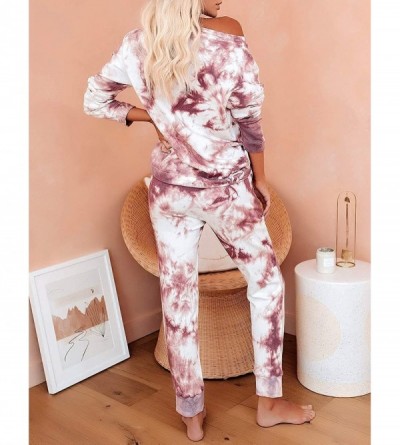 Sets Women Tie Dye Pajama Sets Long Sleeve Tops and Pants PJ Sets Joggers Loungewear Sleepwear - Port - CY19ELL0UOS $34.68