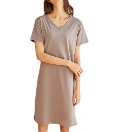 Nightgowns & Sleepshirts Short Sleeve T Shirts V Neck Knit Nightwear Nightgown Sleep Dress - 4 - C119DSY26CO $24.23