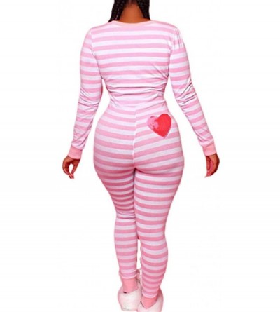 Onesies Women Striped One Piece Pajama Union Suit Underwear Set Long Sleeve Romper Jumpsuit Sleepwear - A Pink - C3192SGR6TL ...