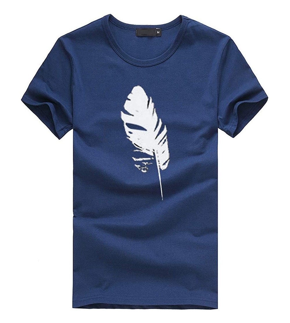 Tops Fashion Women's Casual T-Shirt Loose Short-Sleeved Leaf Print O-Neck Top - Blue - C918O3M05U3 $12.91