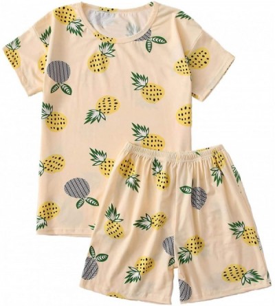 Sets Women's Soft Pajama Sets Tropical Print T Shirt and Short Sleepwear Pjs Sets - Pineapple - CB190DQI6YE $23.76