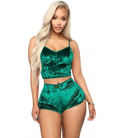 Sets Women's Sexy Velvet Strappy Camisole Cami Top Shorts 2 Piece Pajama Sleepwear Outfit Nightwear Set - Green - CX19DICUYNN...