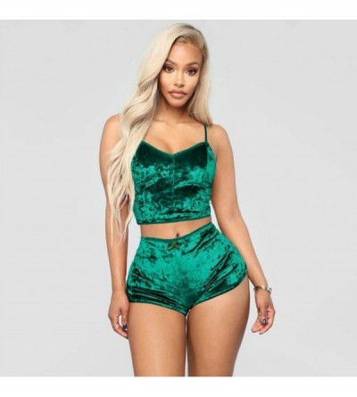 Sets Women's Sexy Velvet Strappy Camisole Cami Top Shorts 2 Piece Pajama Sleepwear Outfit Nightwear Set - Green - CX19DICUYNN...