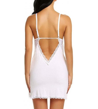 Robes Pajamas Set Women Nightwear Comfy Sexy-Lingerie Sleepwear Lace Up Nightgown - White - CJ18U28OYAO $10.35